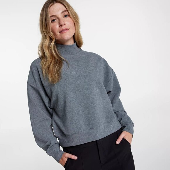 Calia Tops - CALIA Women's Elevate Ottoman Funnel Pullover, Small, Dark Heather Grey